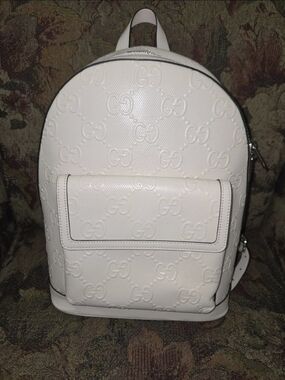 Gucci White Embossed GG Leather Backpack